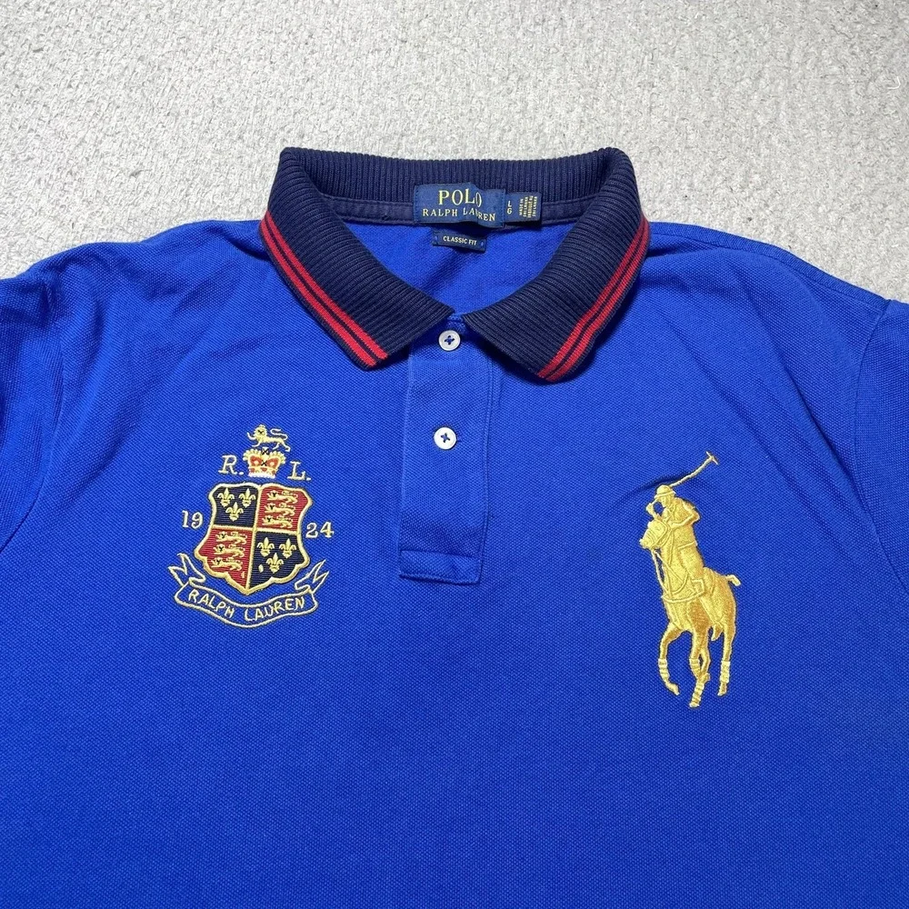 Polo Ralph Lauren Polo Shirt Mens Large Blue Big Pony Crest Embroidered Casual